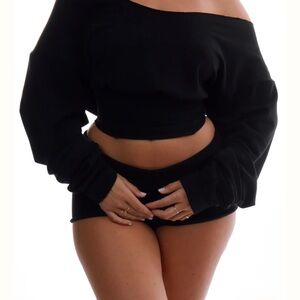 Black Off-Shoulder Crop Top and Shorts Set